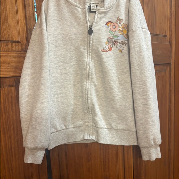 Lucky Brand Other - Lucky Brand Light Gray Zip Hoodie with Floral Boot Graphic